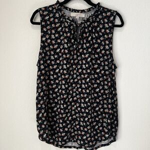 LOFT Women Thin Light Rayon Tank Top Ruffle Trim Multicolor Floral Sz L Office
